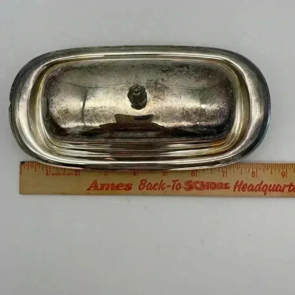 Vintage Silveplate, Butter Dish Elegant Patterned Pineapple Top, Glass insert - Picture 10 of 12